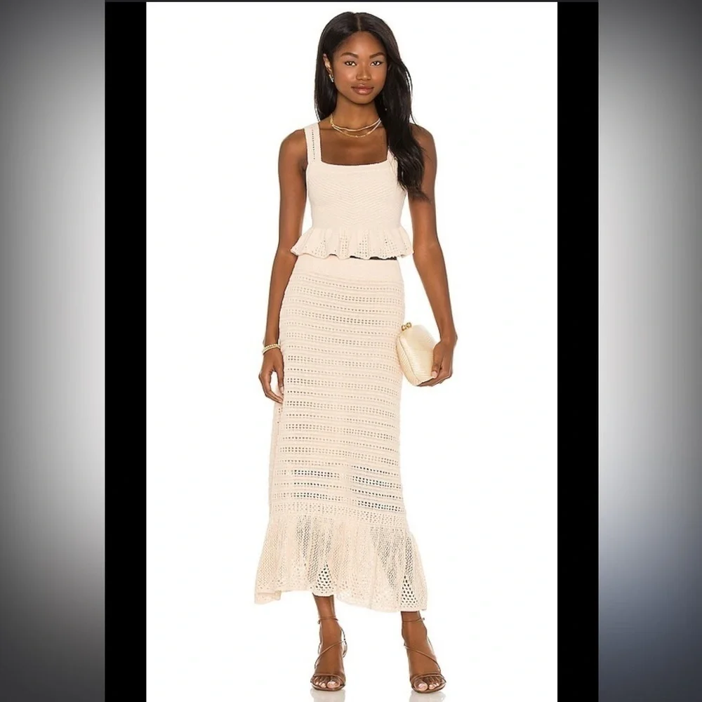 A.L.C. Amaya Skirt Open Weave Crochet Flounce Ruffle Hem Midi Skirt, Size Small - Picture 2 of 7